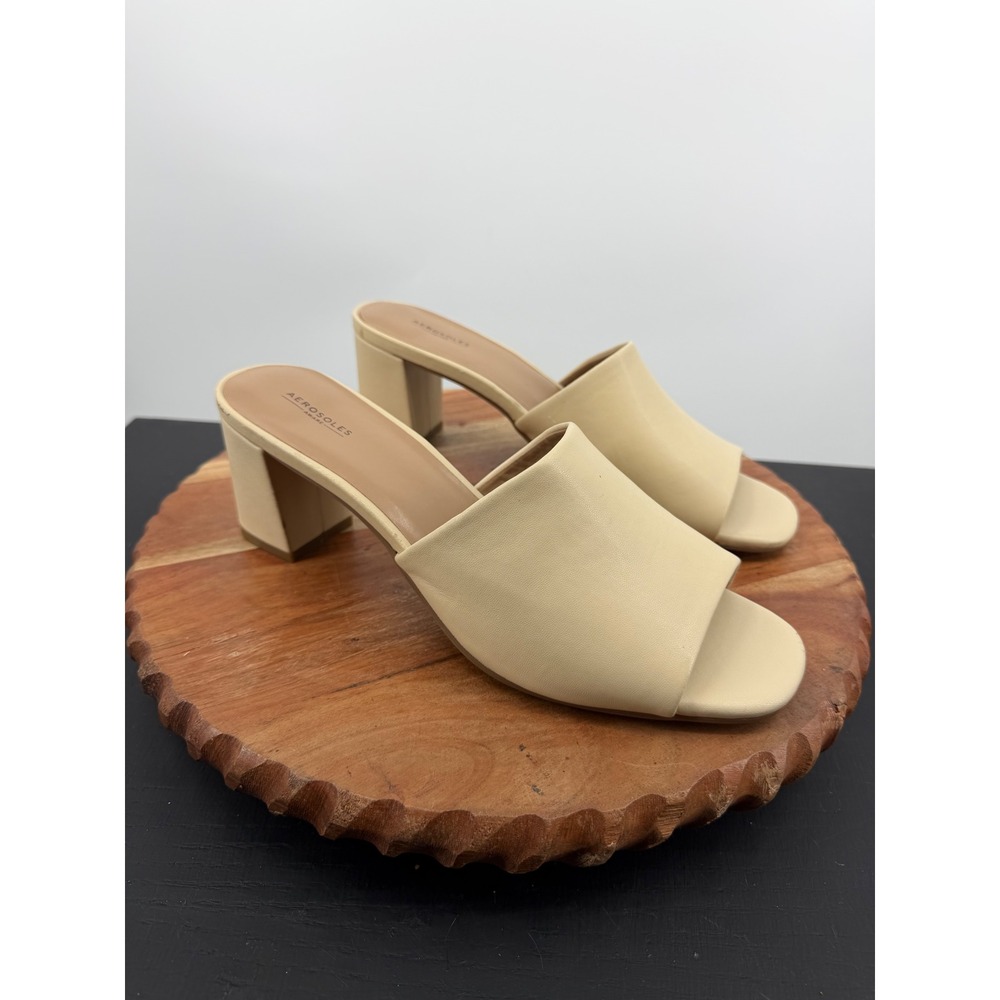 Aerosoles Entree Block Heel Mules Women 10 Off White Slide Sandals Open Toe